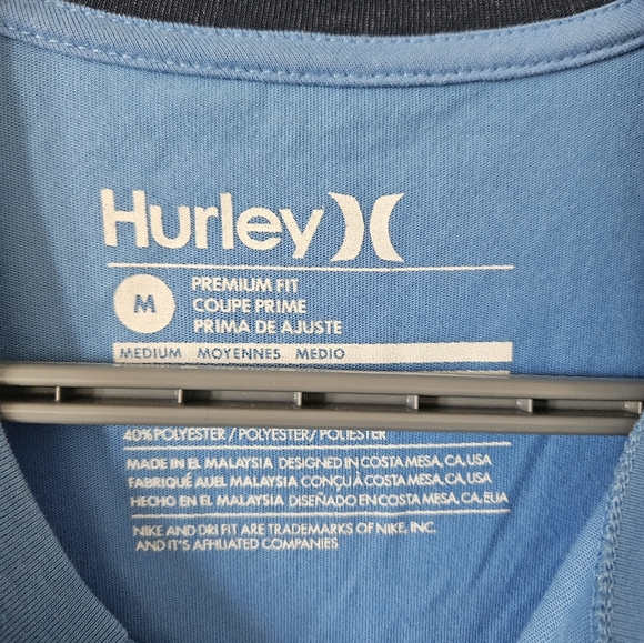 Hurley tshirt button down 3 Nike Dri-Fit dark blue sleeves light blue t-shirt M - Picture 7 of 7